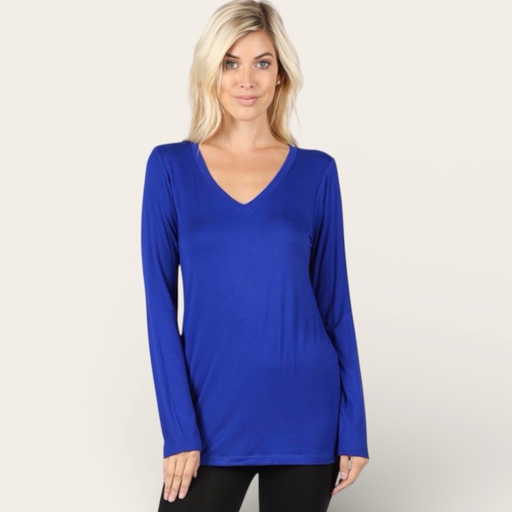 NWT Zenana V-neck Long Sleeve Hi-low Oversized Top in Cobalt Blue Size Small